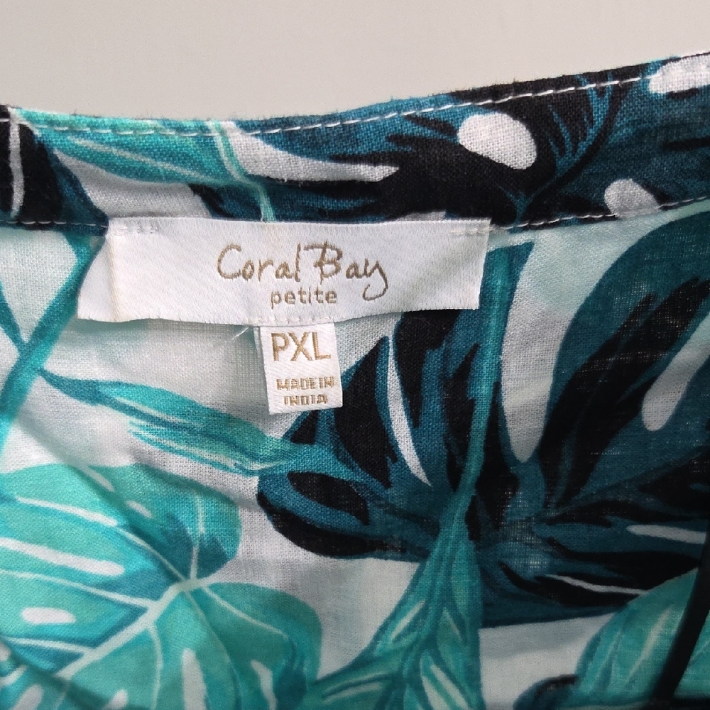 Coral Bay Teal and Black Leaf Print Top - Picture 2 of 7